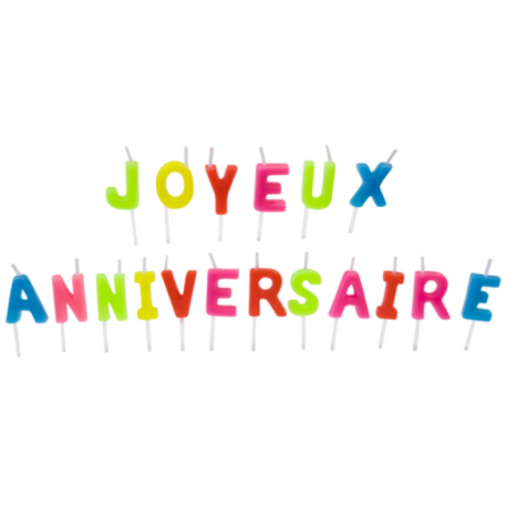 Bougies "JOYEUX ANNIVERSAIRE" lettres multicolores