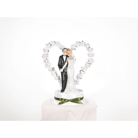 Figurine pour gâteau "couple de mariés avec alcôve blanche de roses"